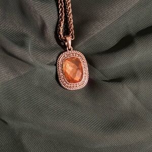 Vintage silver peach gemstone charm necklace